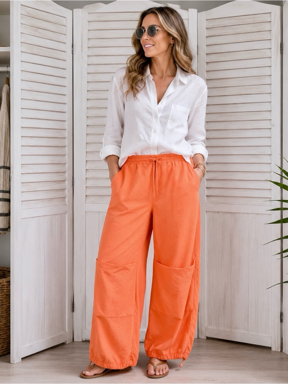 NWT Sanctuary Pop Cargo Pants XS Orange Cotton Pull-On Utility Wide Leg
